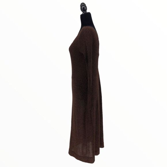 70’s Vintage Wenjilli Brown Metallic Knit Long Sleeve Maxi Dress - Picture 6 of 12